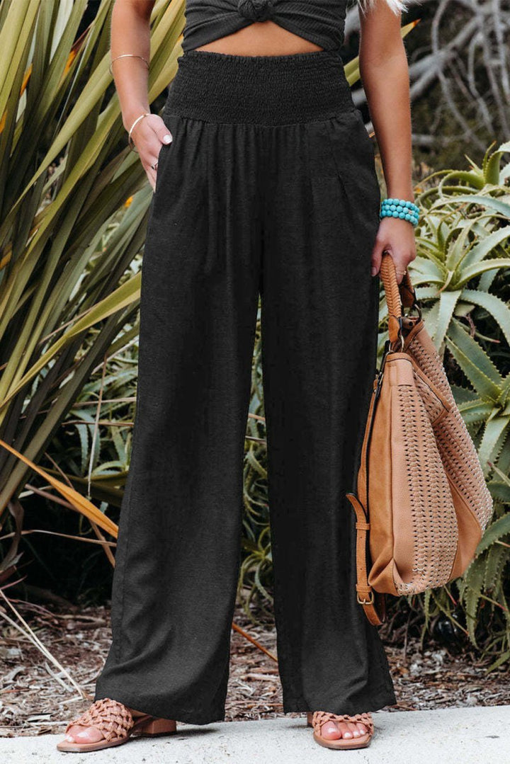 Selene Smocked Wide Waistband High Waist Wide Leg Pants - Rebel Nomad