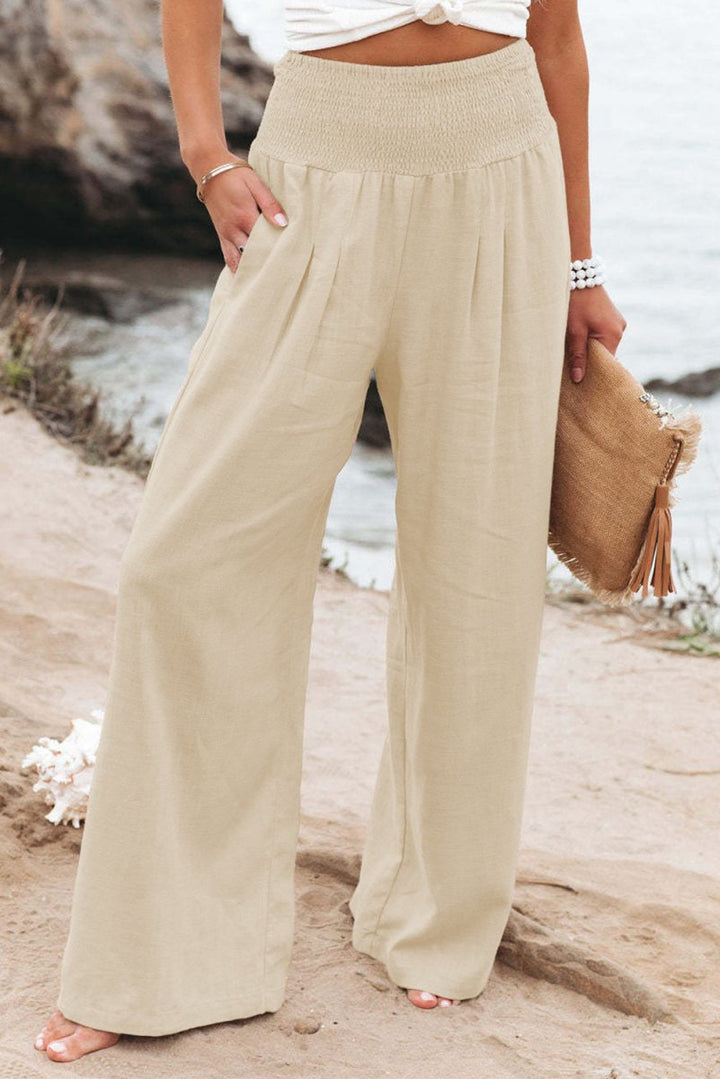 Selene Smocked Wide Waistband High Waist Wide Leg Pants - Rebel Nomad