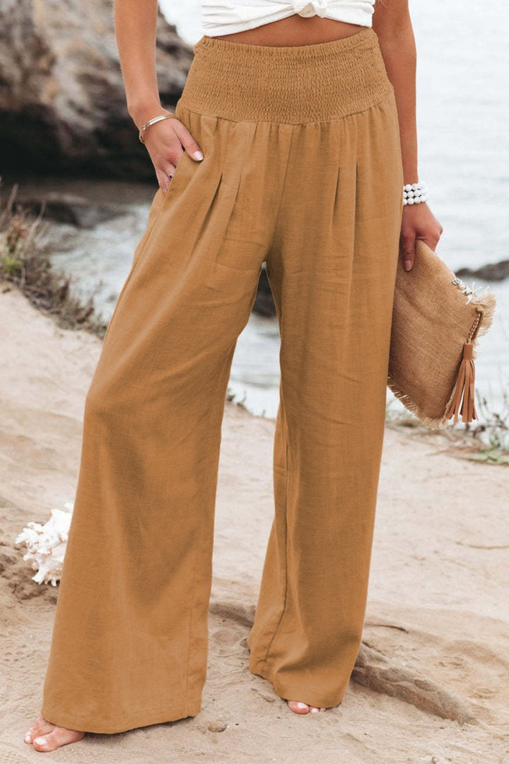 Selene Smocked Wide Waistband High Waist Wide Leg Pants - Rebel Nomad