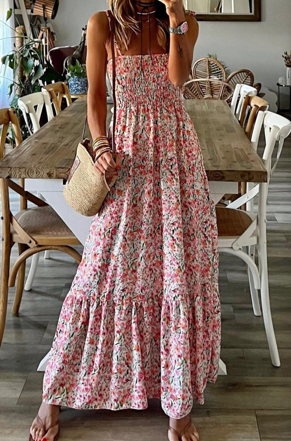 Serafina Boho Floral Smocked Ruffled Maxi Dress - Rebel Nomad