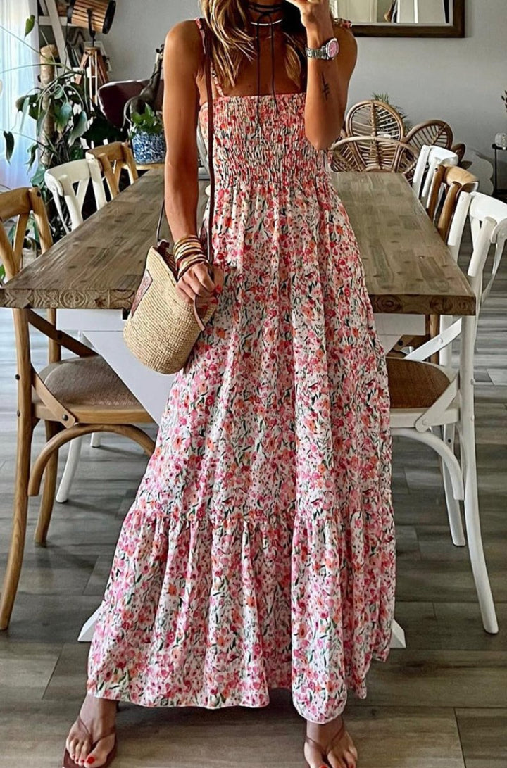 Serafina Boho Floral Smocked Ruffled Maxi Dress - Rebel Nomad