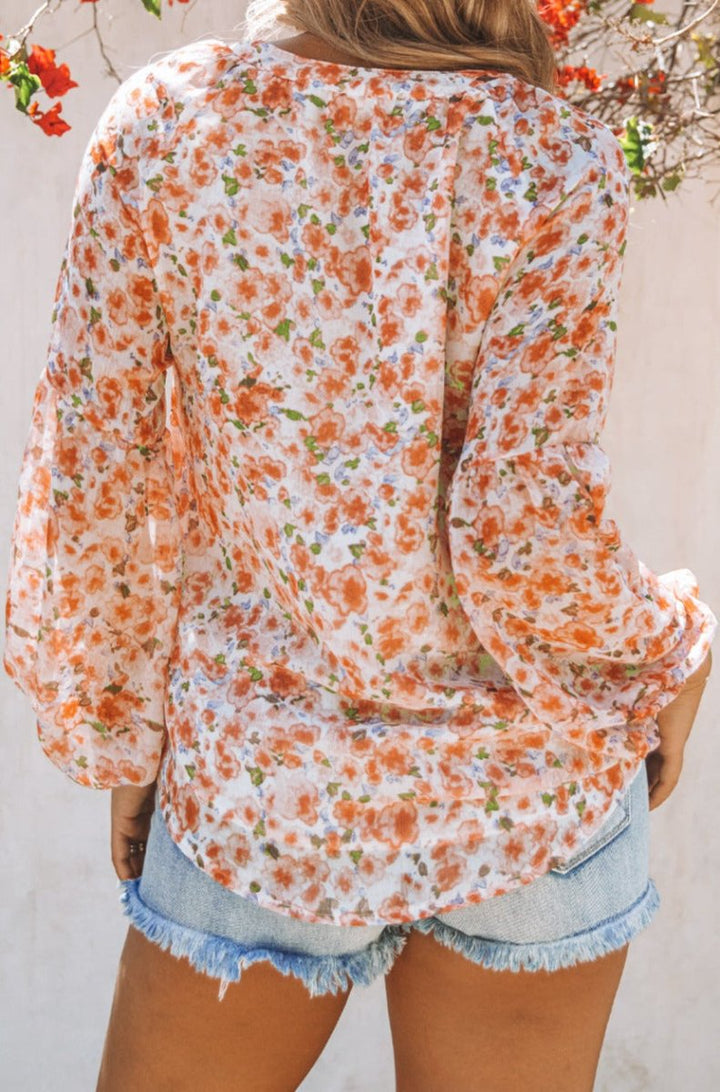 Seraphima Floral Print V Neck Long Puff Sleeve Top - Rebel Nomad