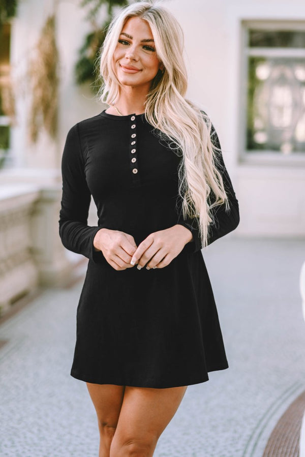 Serina Solid Long Sleeve Henley Dress - Rebel Nomad