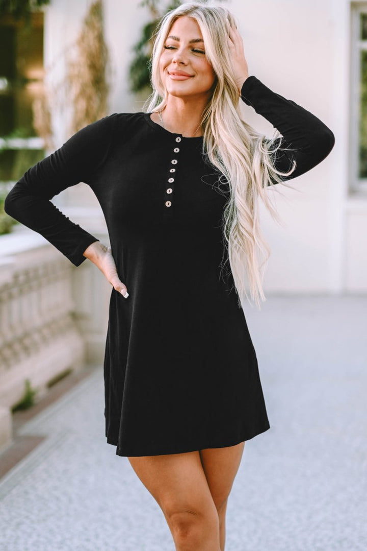 Serina Solid Long Sleeve Henley Dress - Rebel Nomad