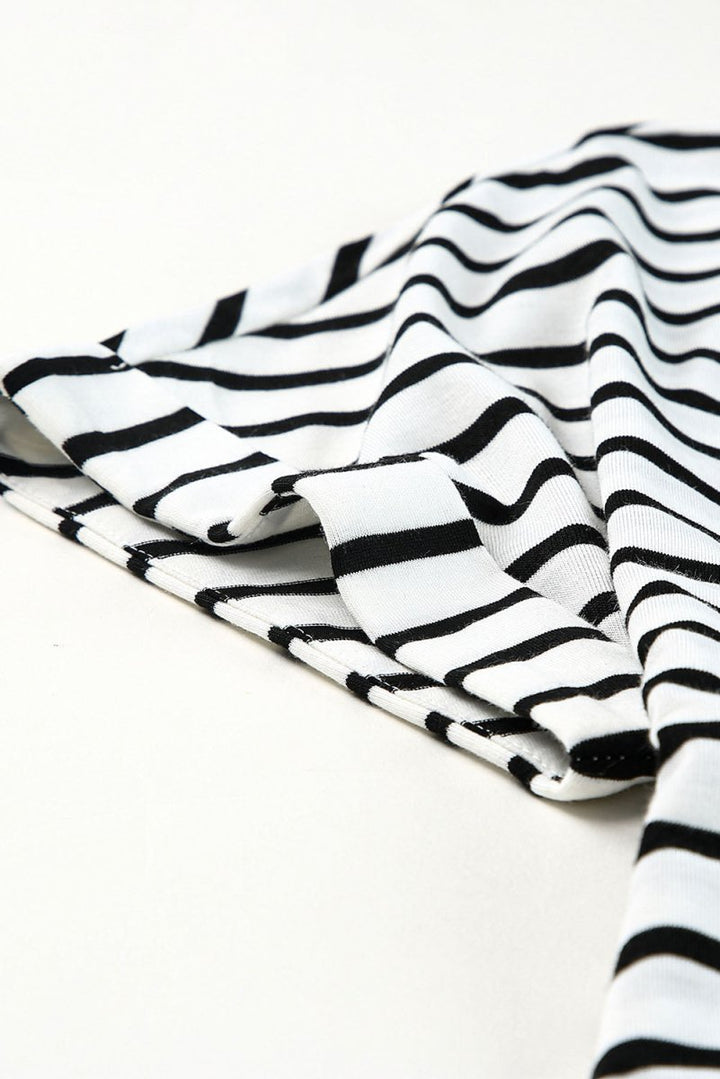 Shaina Striped Print Side Split Short Sleeve V Neck Maxi Dress - Rebel Nomad