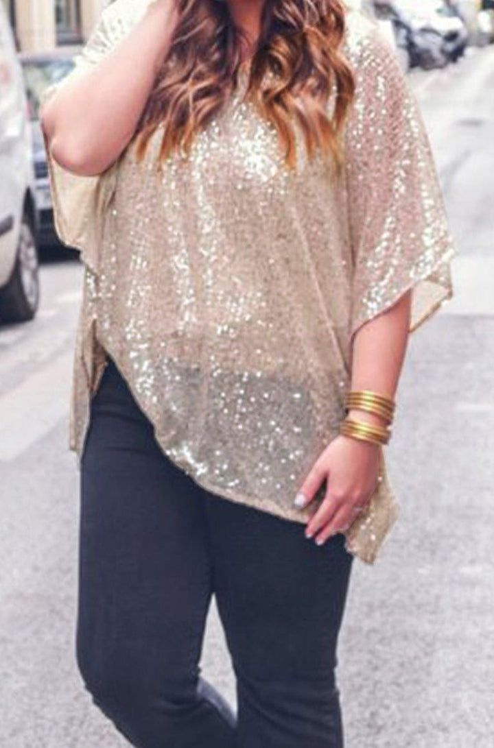 Shane Plus Size Sequined V Neck Boxy Top - Rebel Nomad