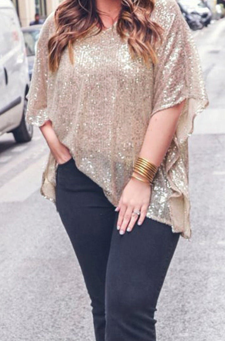 Shane Plus Size Sequined V Neck Boxy Top - Rebel Nomad