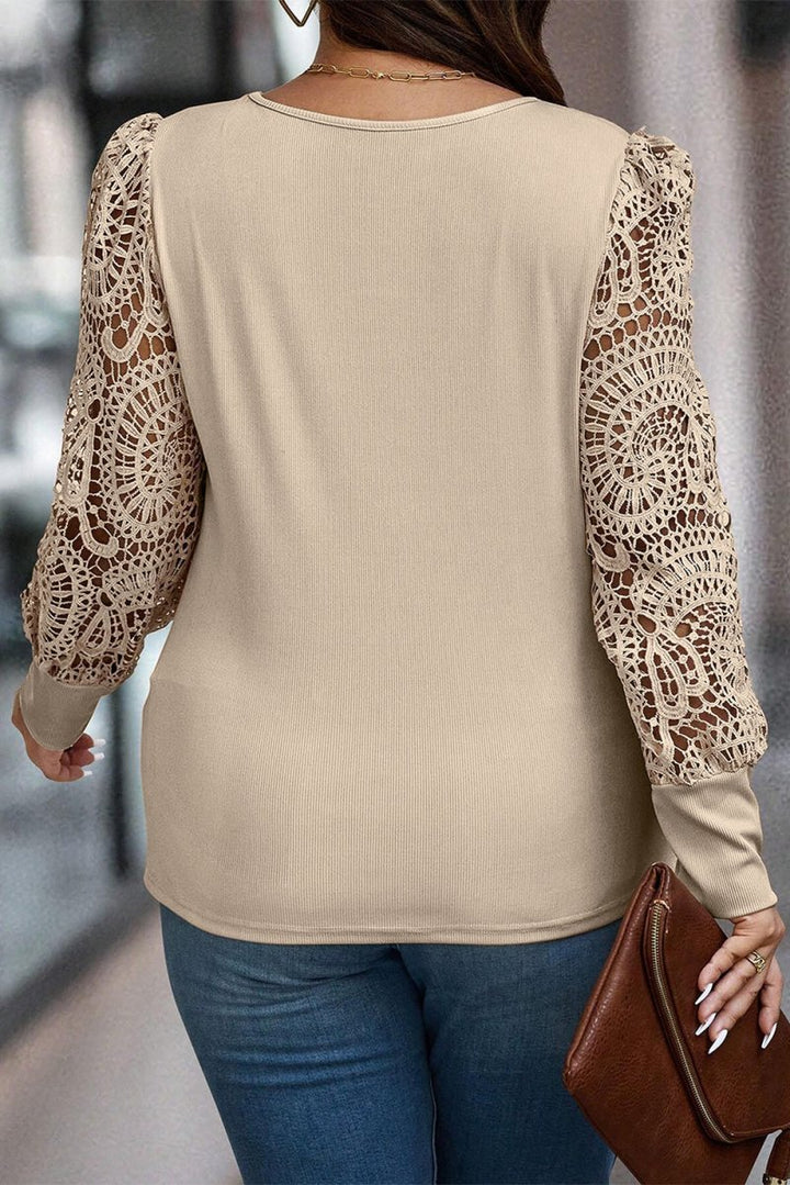 Shanon Hollowed Lace Sleeve Square Neck Ribbed Top - Rebel Nomad
