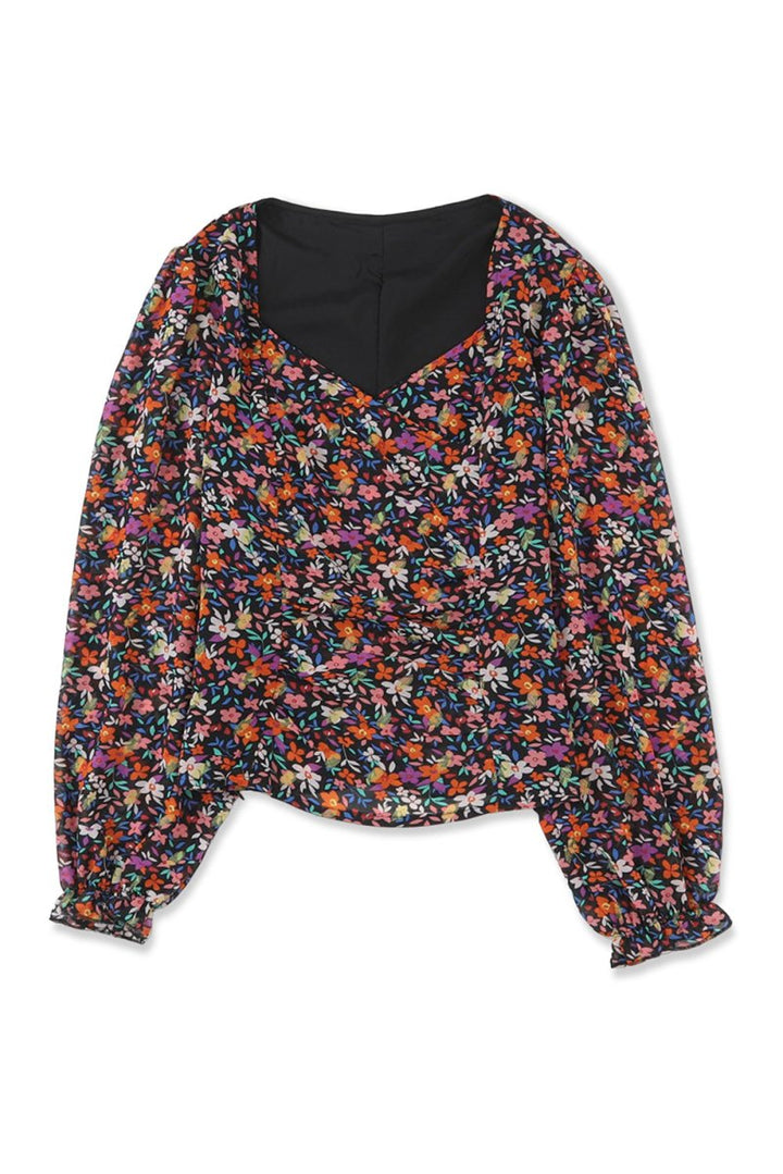 Shaunna V Neck Bubble Sleeve Floral Blouse - Rebel Nomad