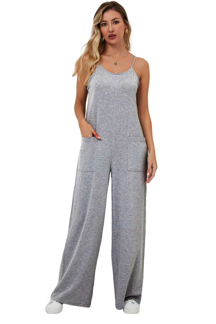 Sheena Patch Pockets Spaghetti Strap Wide Leg Jumpsuit - Rebel Nomad