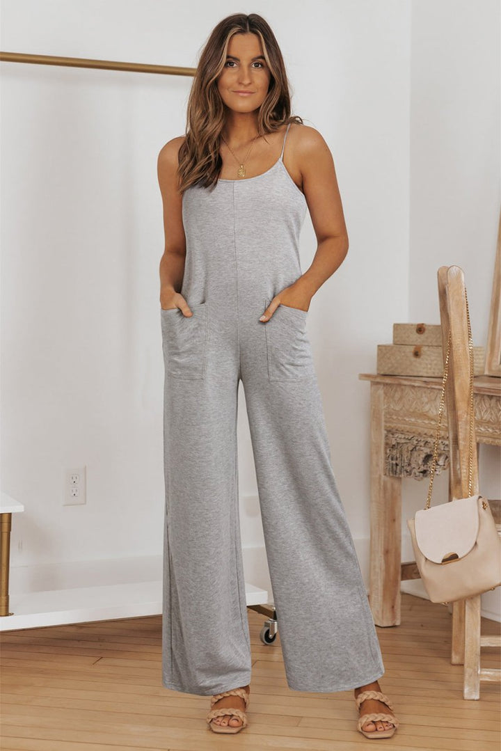 Sheena Patch Pockets Spaghetti Strap Wide Leg Jumpsuit - Rebel Nomad