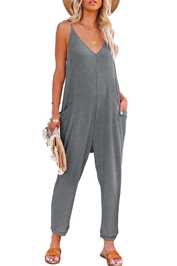 Sianna Textured Sleeveless V-Neck Pocketed Casual Jumpsuit - Rebel Nomad