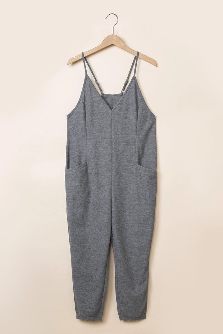 Sianna Textured Sleeveless V-Neck Pocketed Casual Jumpsuit - Rebel Nomad