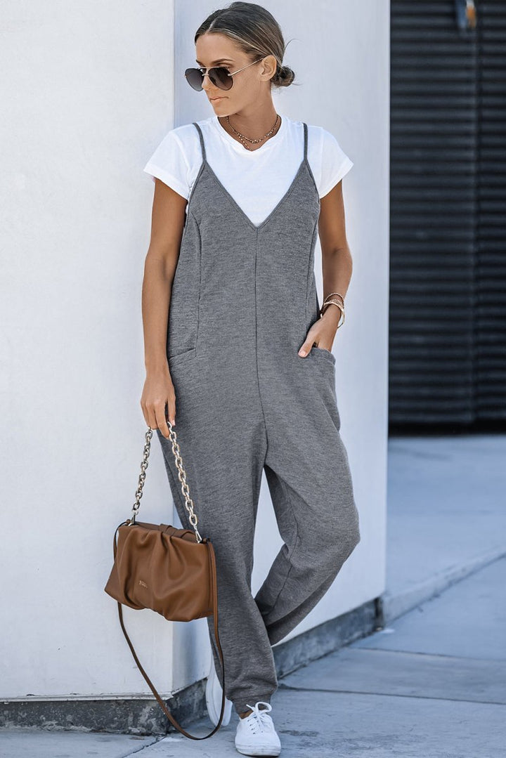 Sianna Textured Sleeveless V-Neck Pocketed Casual Jumpsuit - Rebel Nomad