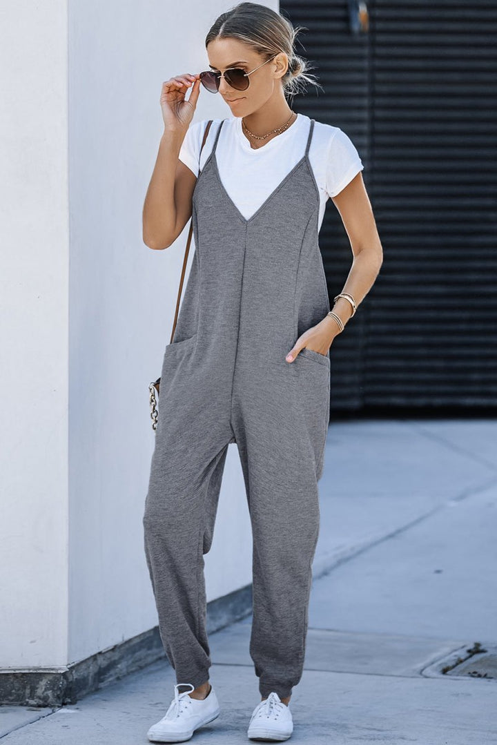 Sianna Textured Sleeveless V-Neck Pocketed Casual Jumpsuit - Rebel Nomad