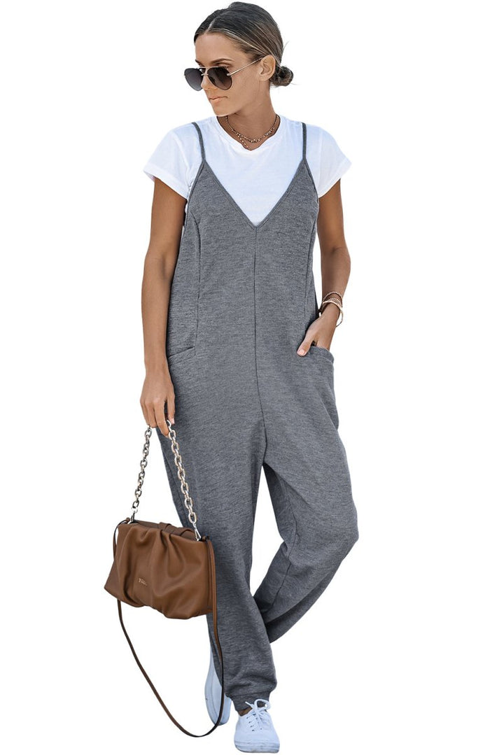 Sianna Textured Sleeveless V-Neck Pocketed Casual Jumpsuit - Rebel Nomad