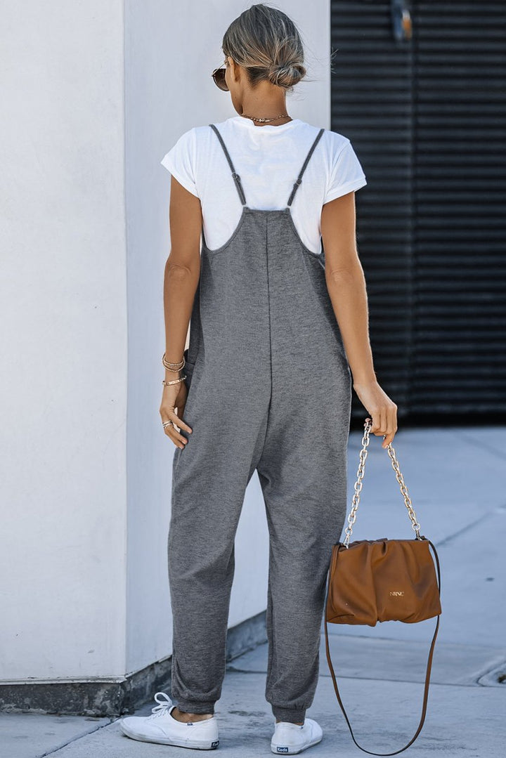 Sianna Textured Sleeveless V-Neck Pocketed Casual Jumpsuit - Rebel Nomad