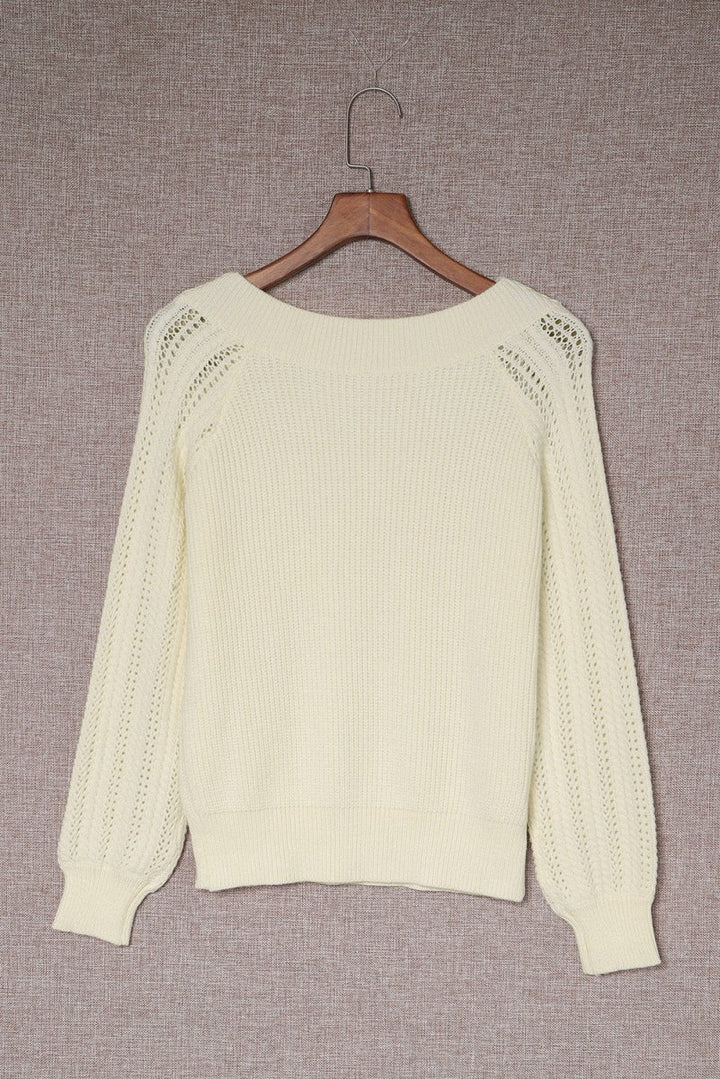 Sissy Plain Hollow-out Knit Long Sleeve Pullover Sweater - Rebel Nomad