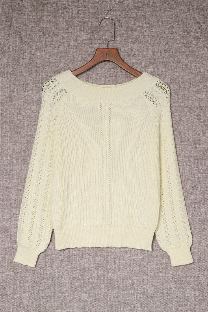 Sissy Plain Hollow-out Knit Long Sleeve Pullover Sweater - Rebel Nomad