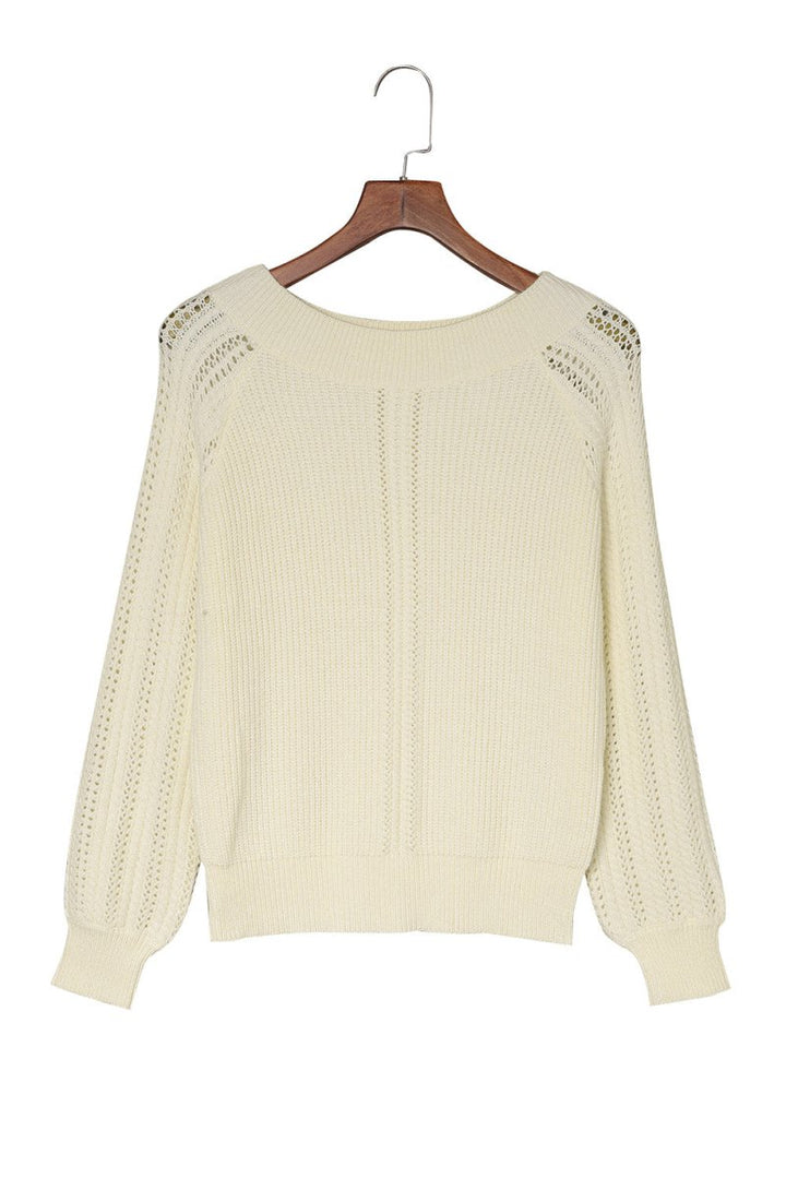 Sissy Plain Hollow-out Knit Long Sleeve Pullover Sweater - Rebel Nomad