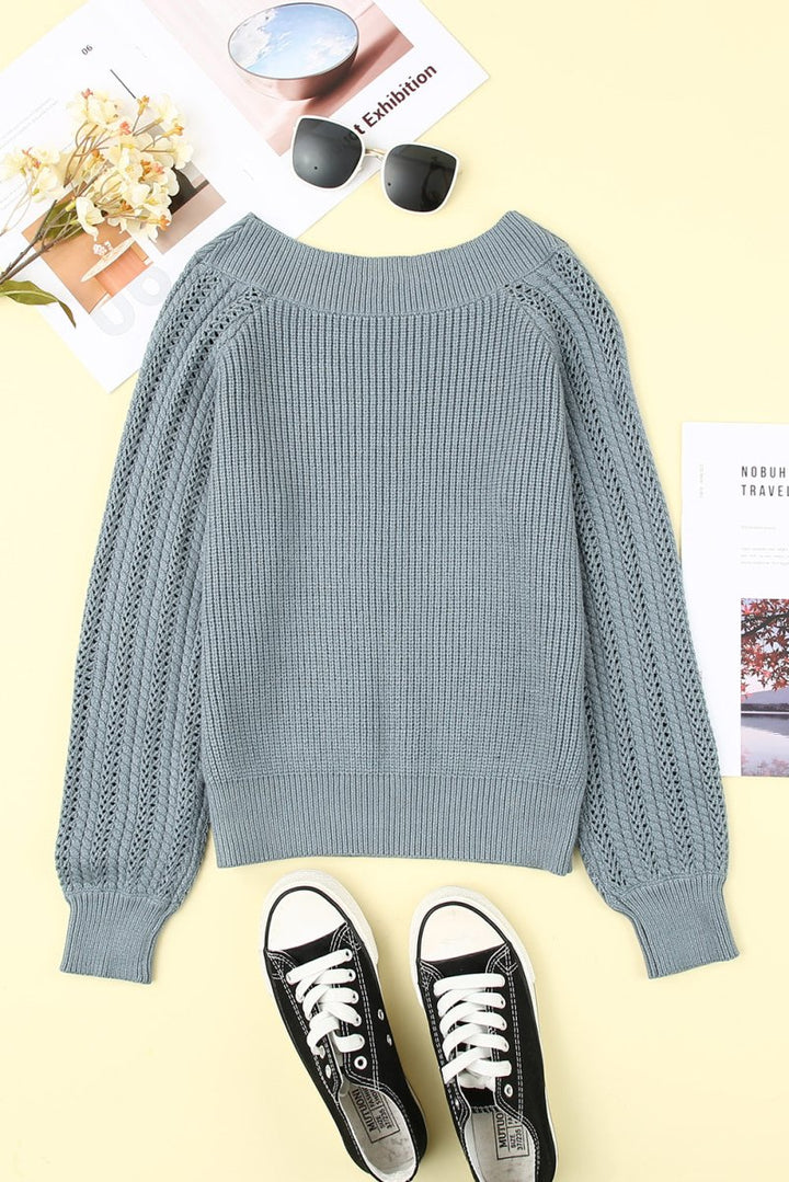 Sissy Plain Hollow-out Knit Long Sleeve Pullover Sweater - Rebel Nomad