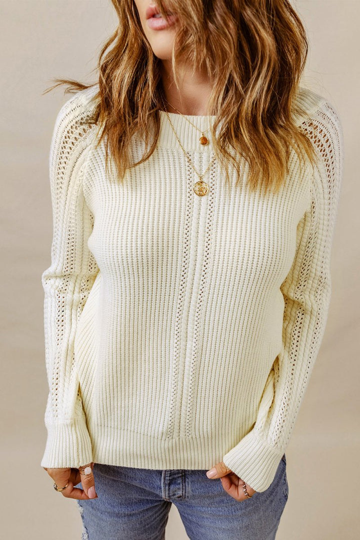 Sissy Plain Hollow-out Knit Long Sleeve Pullover Sweater - Rebel Nomad