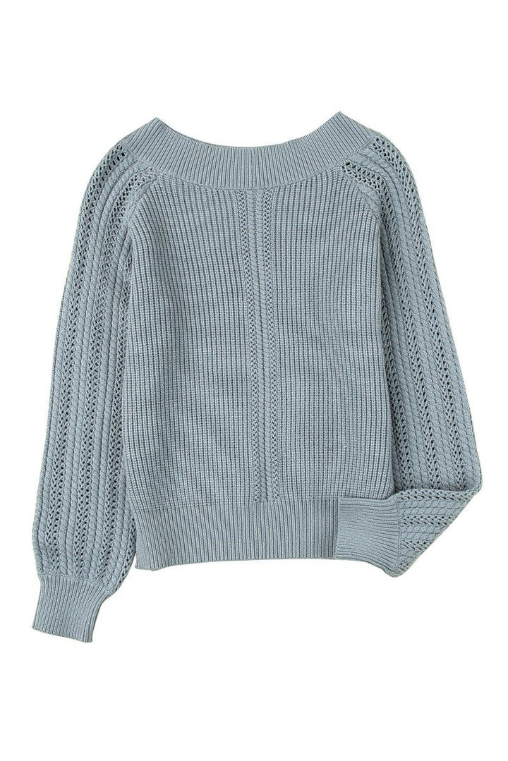 Sissy Plain Hollow-out Knit Long Sleeve Pullover Sweater - Rebel Nomad