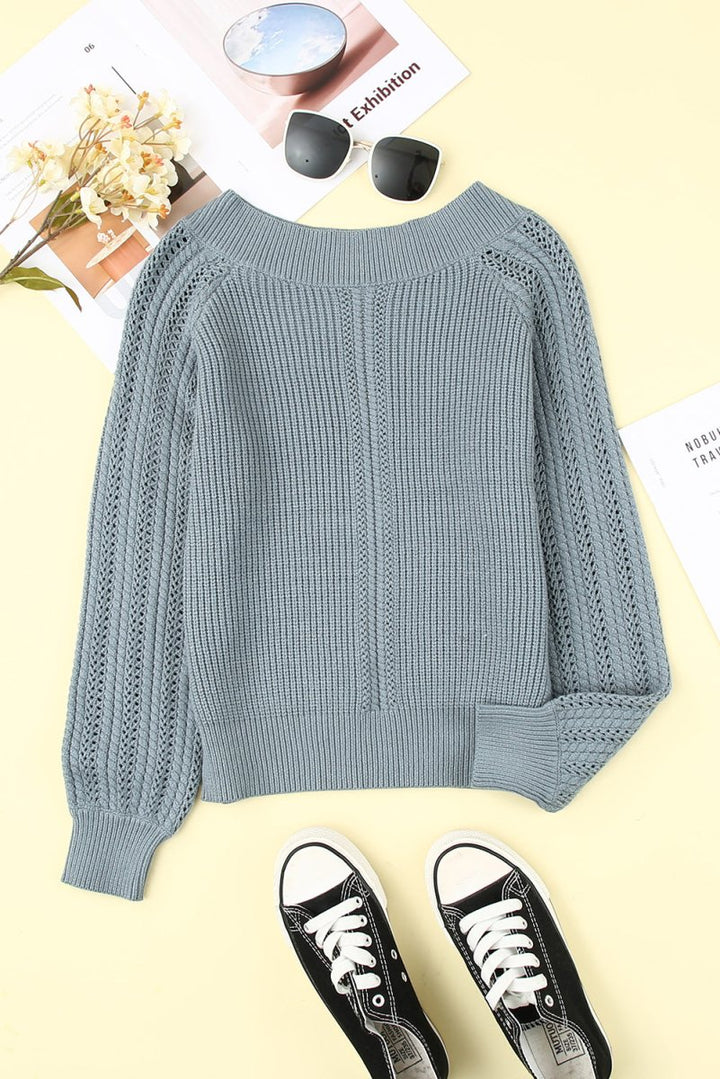 Sissy Plain Hollow-out Knit Long Sleeve Pullover Sweater - Rebel Nomad