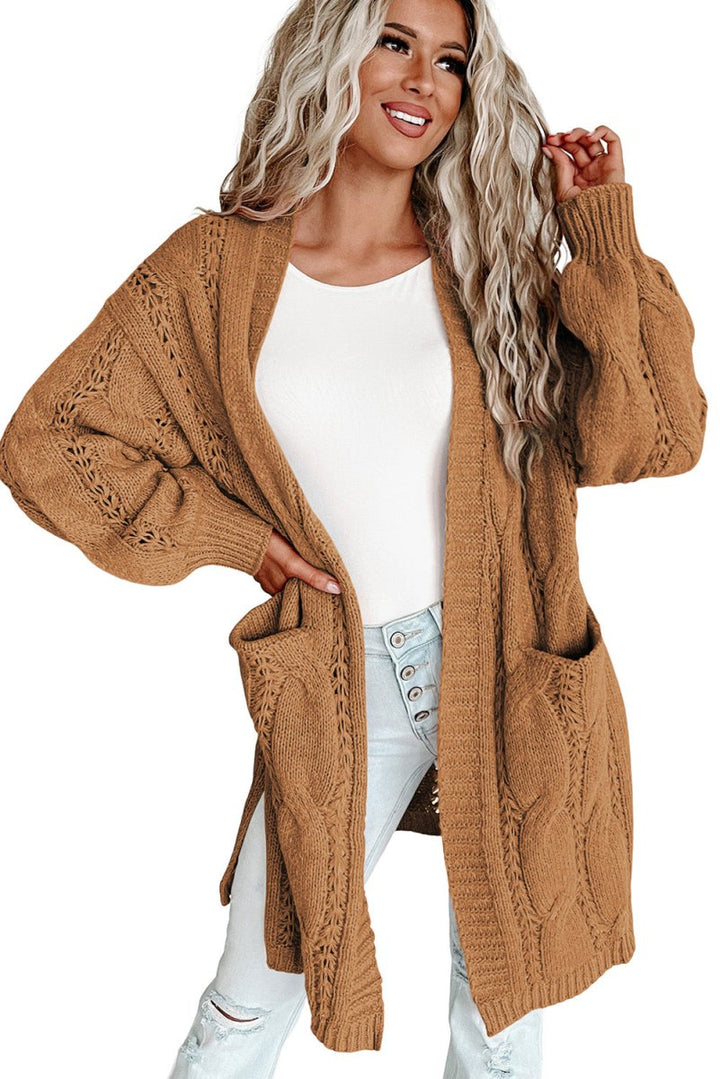 Solangel Ribbed Trim Eyelet Cable Knit Cardigan - Rebel Nomad