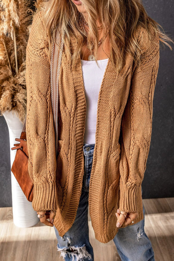 Solangel Ribbed Trim Eyelet Cable Knit Cardigan - Rebel Nomad