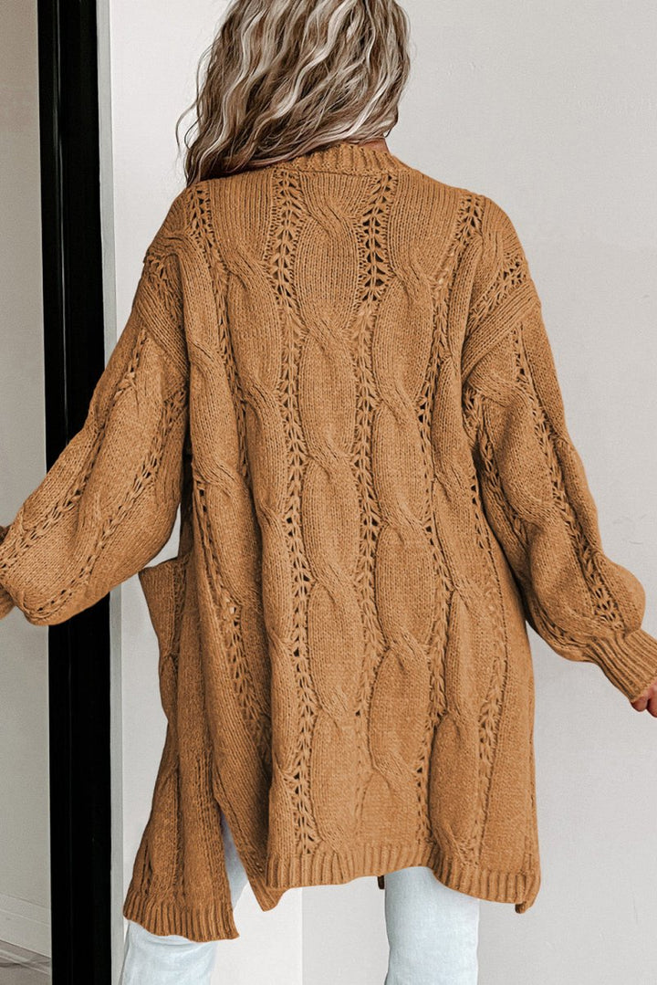 Solangel Ribbed Trim Eyelet Cable Knit Cardigan - Rebel Nomad