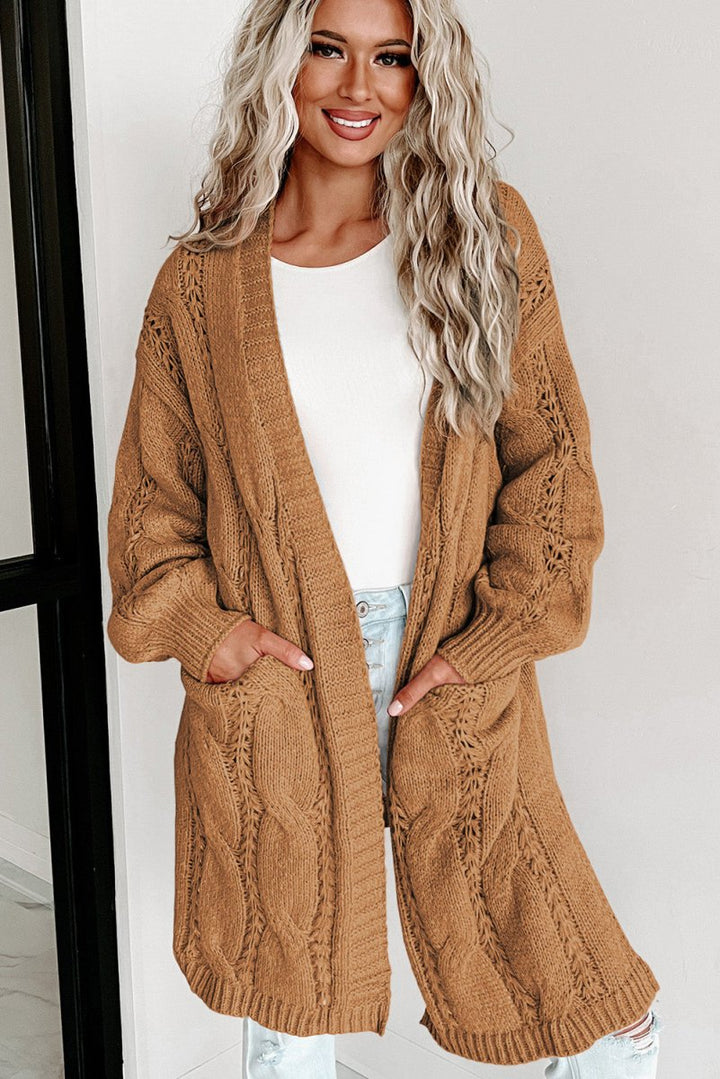 Solangel Ribbed Trim Eyelet Cable Knit Cardigan - Rebel Nomad