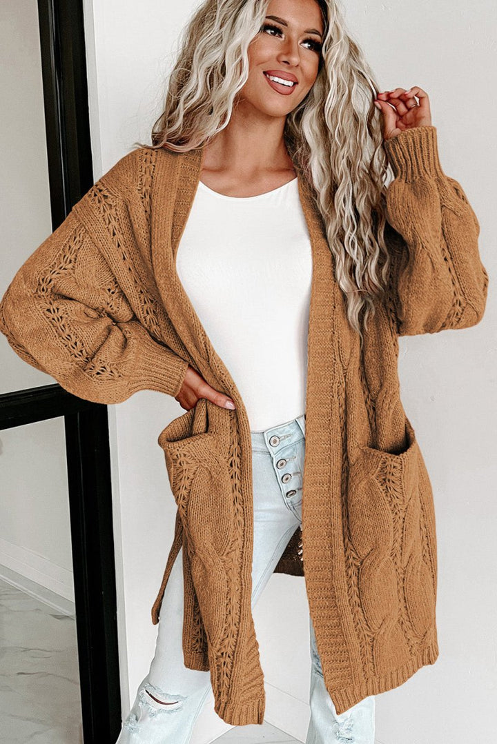 Solangel Ribbed Trim Eyelet Cable Knit Cardigan - Rebel Nomad