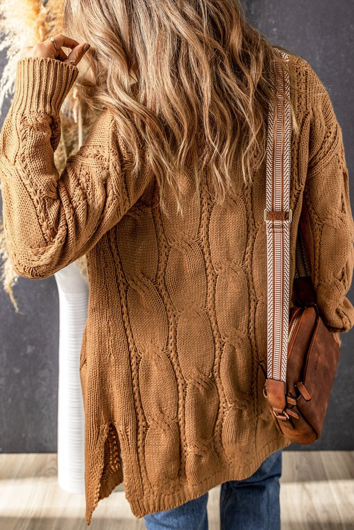 Solangel Ribbed Trim Eyelet Cable Knit Cardigan - Rebel Nomad