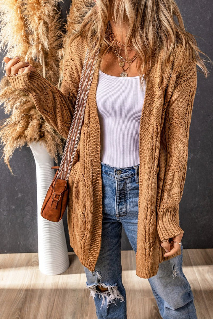 Solangel Ribbed Trim Eyelet Cable Knit Cardigan - Rebel Nomad