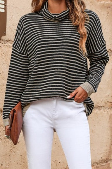 Stellaluna Striped Turtleneck Loose Sweater - Rebel Nomad