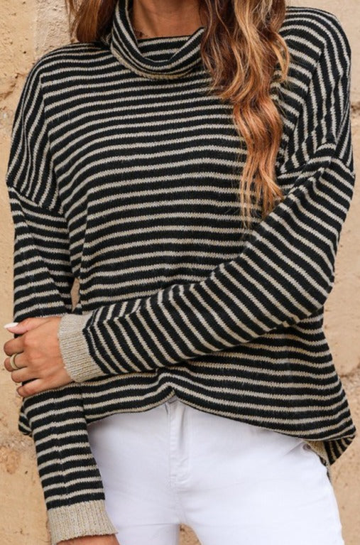 Stellaluna Striped Turtleneck Loose Sweater - Rebel Nomad