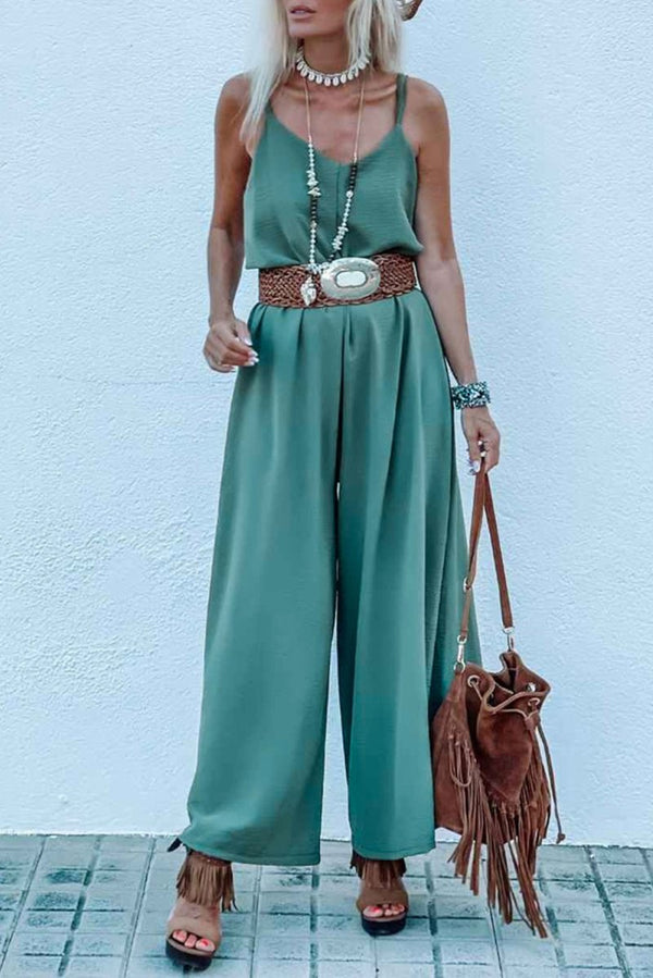 Suki Solid Color Spaghetti Straps Wide Leg Jumpsuit - Rebel Nomad