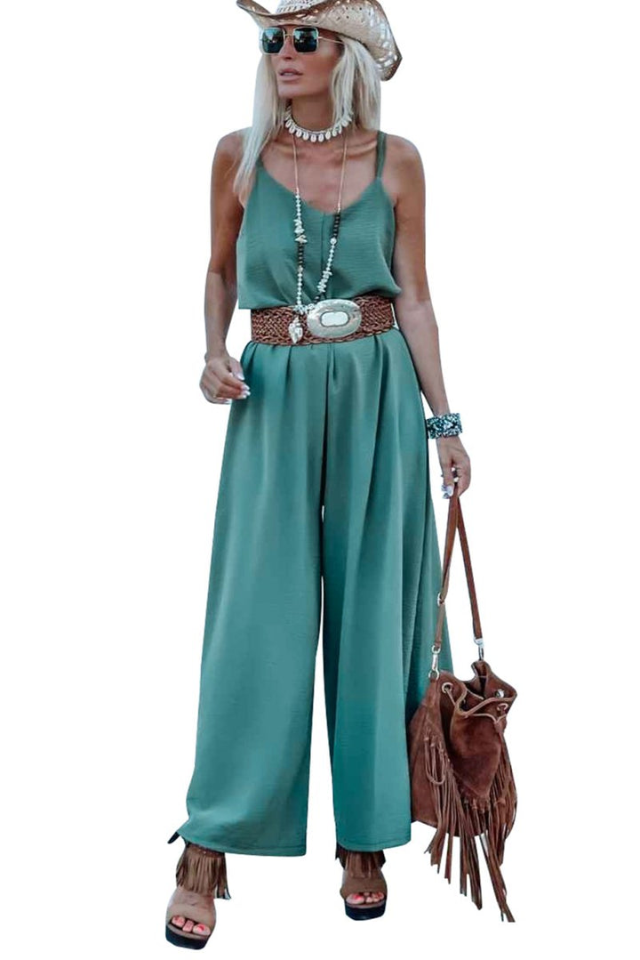 Suki Solid Color Spaghetti Straps Wide Leg Jumpsuit - Rebel Nomad