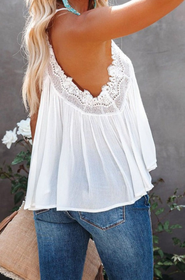 Talya Lace Splicing Ruffled V Neck Cami Top - Rebel Nomad