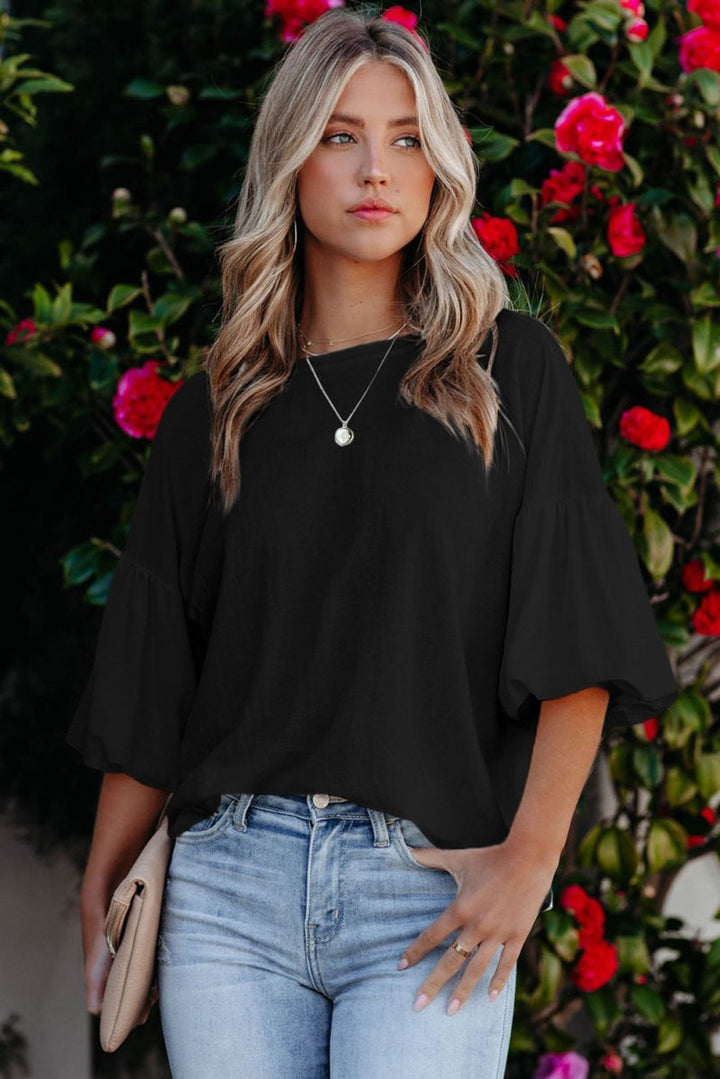 Tessa Joint Bubble Sleeve Round Neck Blouse - Rebel Nomad