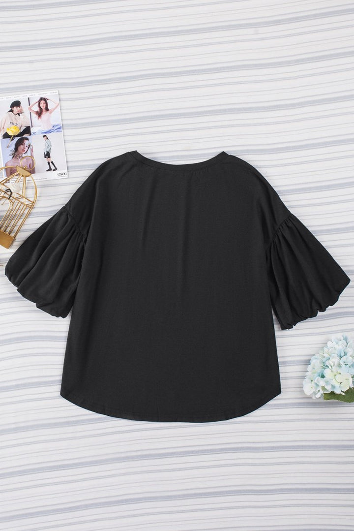 Tessa Joint Bubble Sleeve Round Neck Blouse - Rebel Nomad