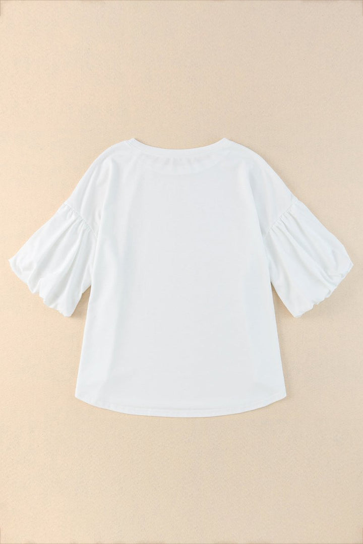 Tessa Joint Bubble Sleeve Round Neck Blouse - Rebel Nomad