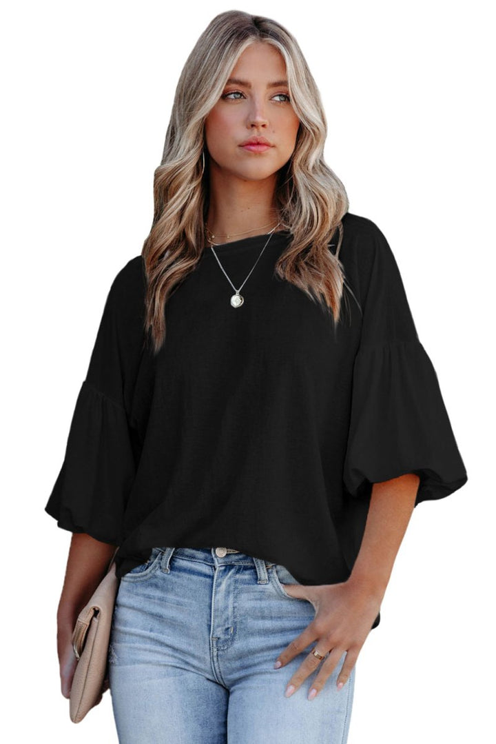 Tessa Joint Bubble Sleeve Round Neck Blouse - Rebel Nomad