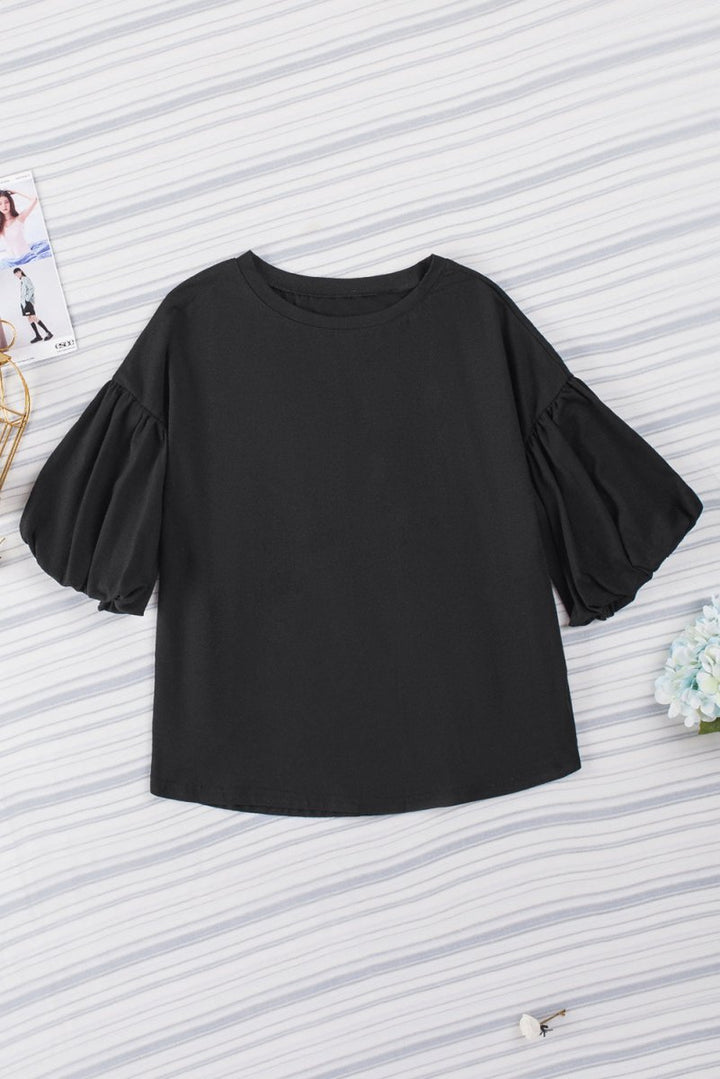 Tessa Joint Bubble Sleeve Round Neck Blouse - Rebel Nomad