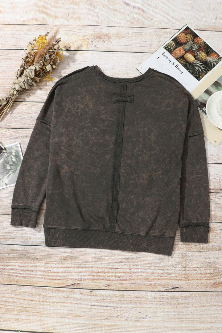 Theresia Acid Wash Drop Shoulder Long Sleeve Sweatshirt with Pockets - Rebel Nomad