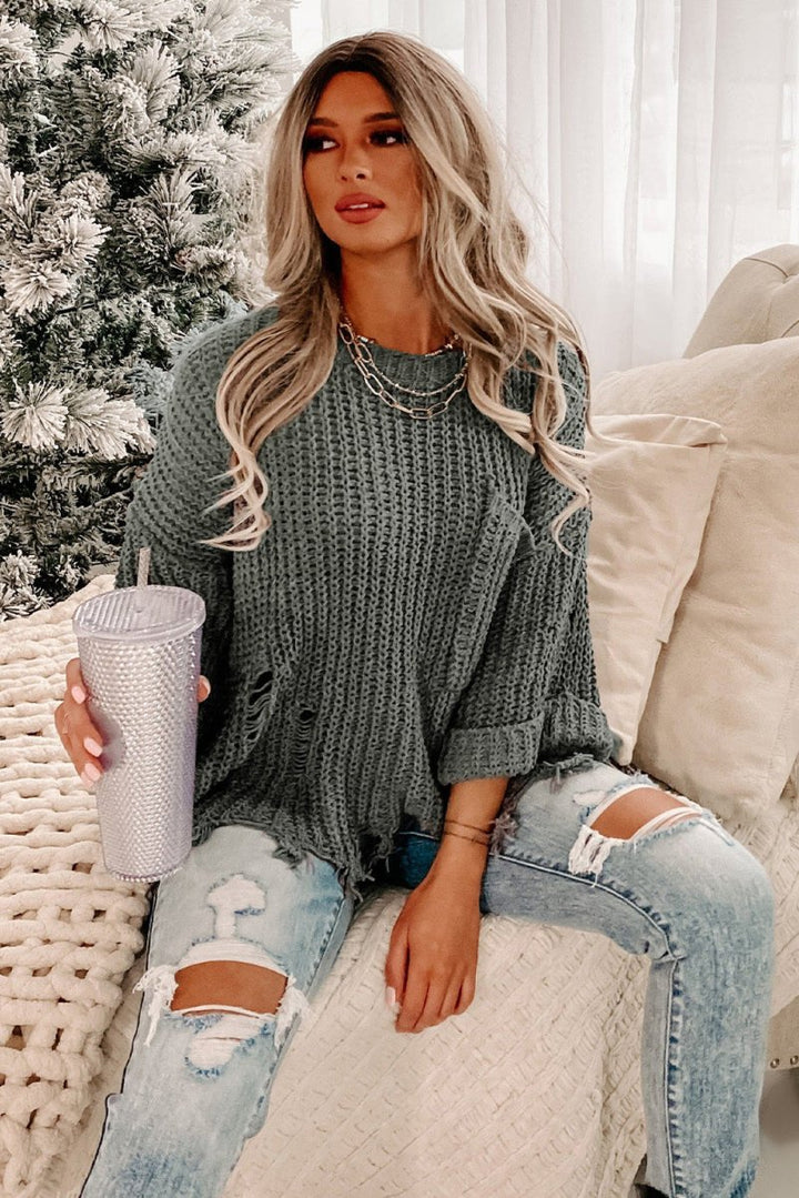 Tinsley Ripped Raw Hem Chunky Pullover Sweater - Rebel Nomad