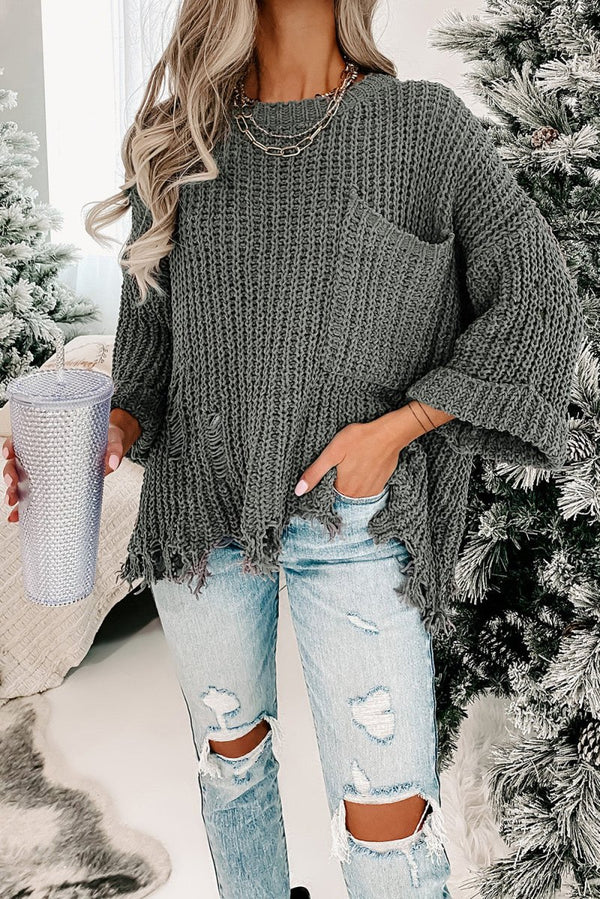 Tinsley Ripped Raw Hem Chunky Pullover Sweater - Rebel Nomad