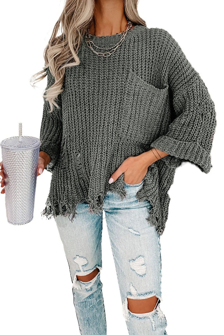 Tinsley Ripped Raw Hem Chunky Pullover Sweater - Rebel Nomad