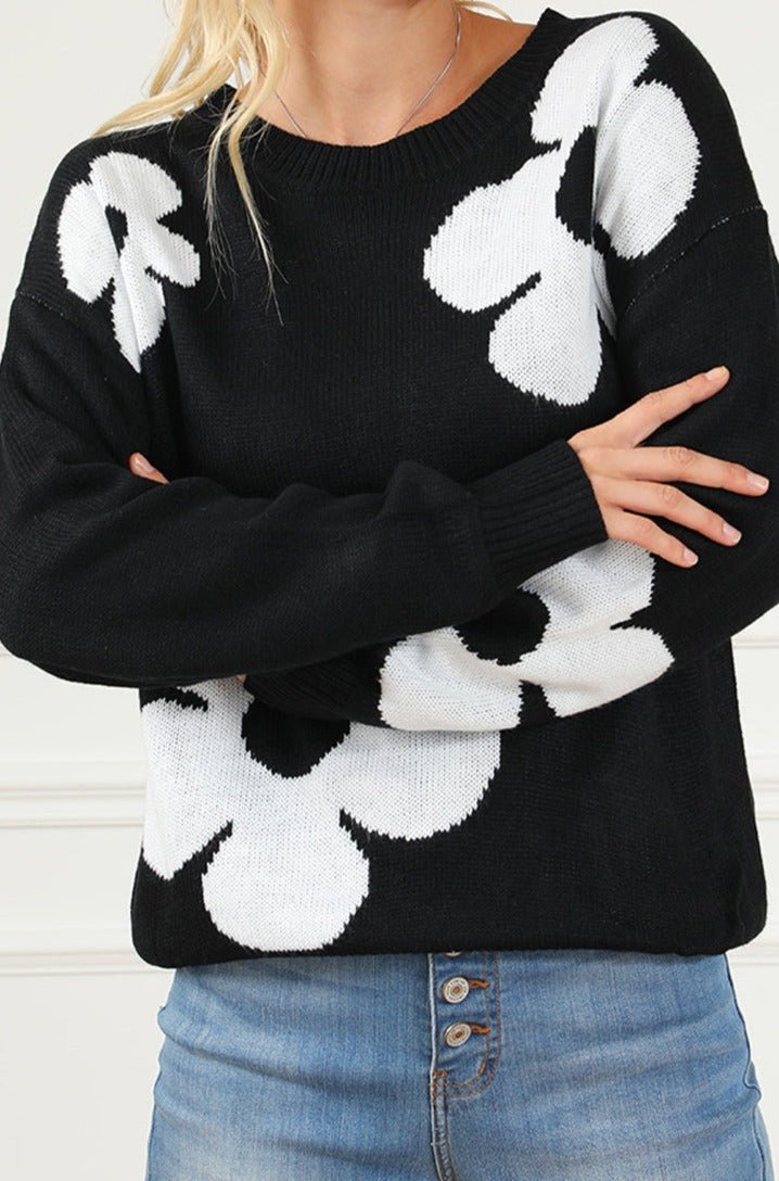 Tonda Big Flower Pattern Knit Sweater - Rebel Nomad